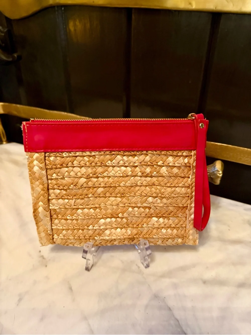 Authentic Miu Miu VIP Beauty natural raffia woven wristlet wallet card holder